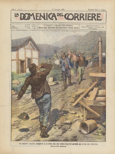 Een tragisch voorval op 14 maart tussen Italiaanse arbeiders die werken aan de Simplon door Achille Beltrame