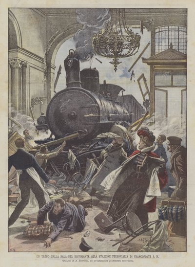 Een trein in de eetzaal van het station van Frankfurt door Achille Beltrame