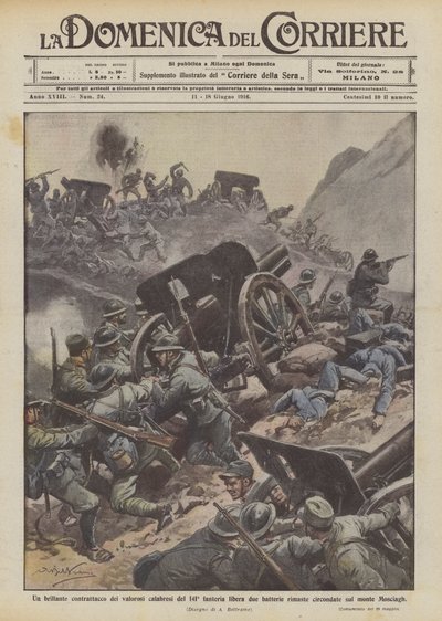 Een briljante tegenaanval van de moedige Calabriërs van de 141e infanterie bevrijdt twee achtergebleven batterijen door Achille Beltrame