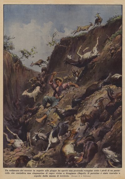 Een verzakking van de grond na regenval heeft een diepe kloof geopend onder de voeten door Achille Beltrame