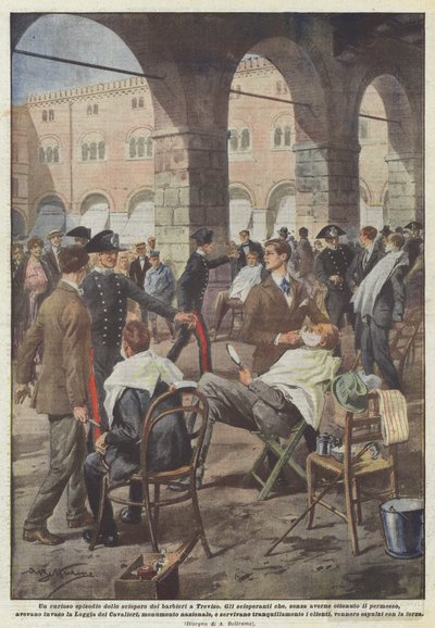 Een merkwaardig voorval tijdens de kappersstaking in Treviso door Achille Beltrame