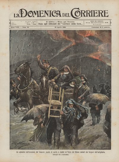 Een episode van de uitbarsting van de Vesuvius, liefdadigheidszusters en zieken van Torre del Greco gered door Achille Beltrame