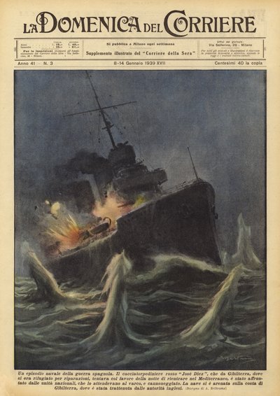 Een maritieme episode van de Spaanse oorlog door Achille Beltrame