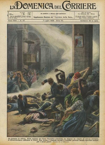Een blikseminslag in de kerk door Achille Beltrame
