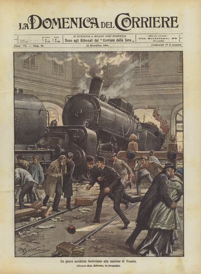 Een ernstig treinongeluk op het station van Venetië door Achille Beltrame