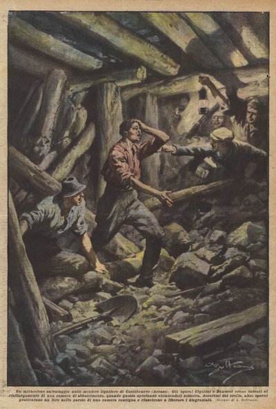 Een wonderbaarlijke redding in de bruinkoolmijnen van Castelnuovo (Arezzo) door Achille Beltrame