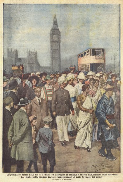 Een schilderachtige optocht in de straten van Londen door Achille Beltrame