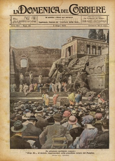 Een pittoresk Romeins spektakel, Oedipus Rex van Sophocles, opgevoerd in het grandioze decor van de Palatijn door Achille Beltrame