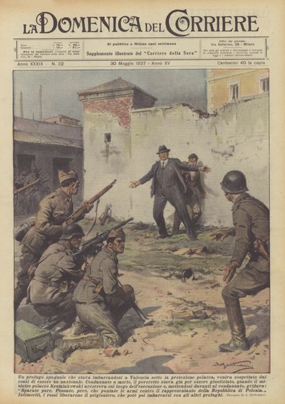 Een Spaanse vluchteling die in Valencia aan boord ging onder Poolse bescherming... door Achille Beltrame