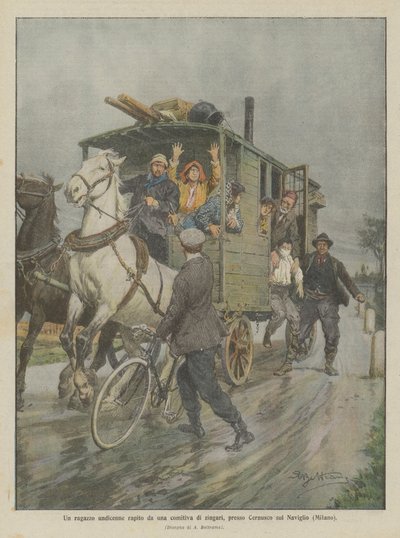 Een elfjarige jongen ontvoerd door een groep zigeuners bij Cernusco sul Naviglio (Milaan) door Achille Beltrame