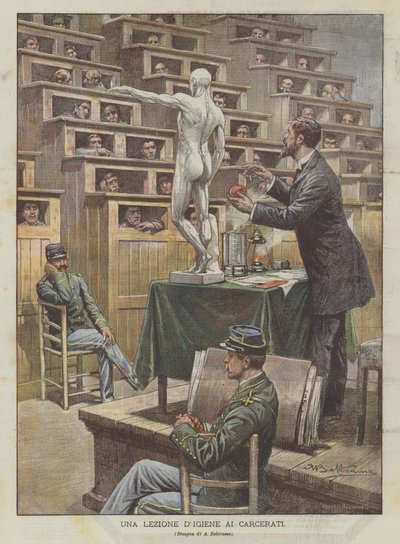 Een les in hygiëne voor de gevangenen door Achille Beltrame