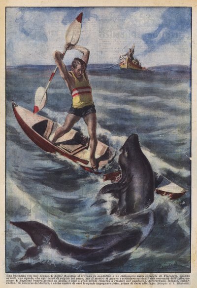 Een gevecht met een haai door Achille Beltrame