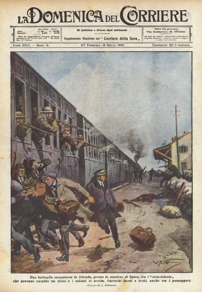 Een bloedige strijd in Ierland, bij het station van Upton, tussen de Sinn Féiners die ? door Achille Beltrame
