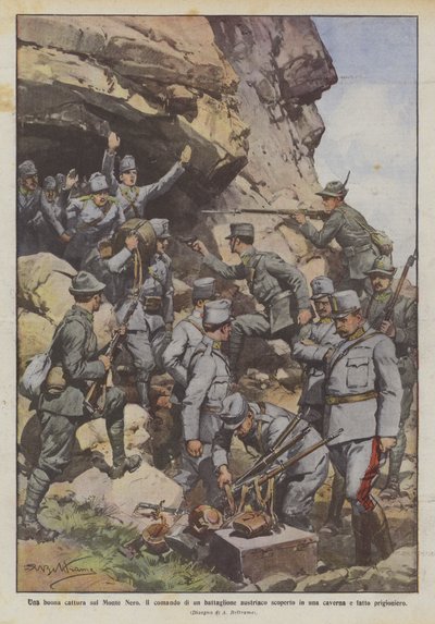 Een goede vangst op de Monte Nero, het bevel van een Oostenrijks bataljon ontdekt in een grot door Achille Beltrame