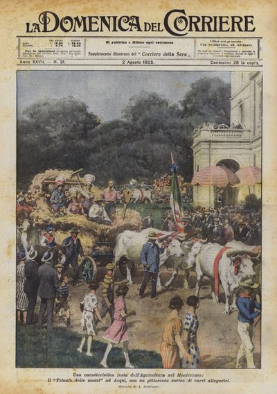 Een karakteristiek landbouwfeest in Monferrato, de Triomf van de oogst in Acqui door Achille Beltrame