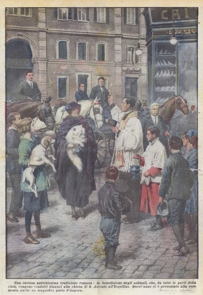 Een curieuze oeroude Romeinse traditie, de zegen van de dieren, die van overal komen? door Achille Beltrame