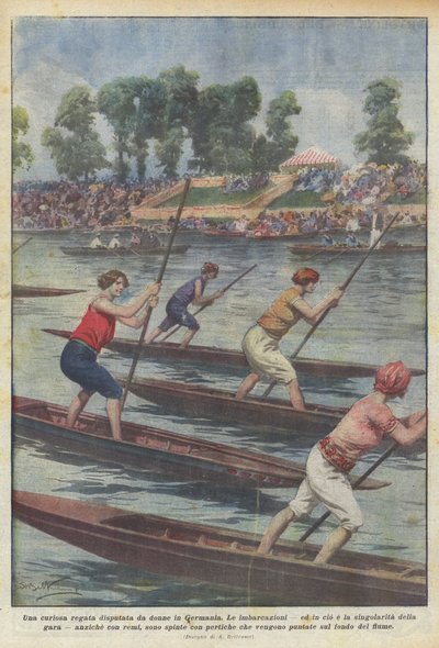 Een curieuze regatta gehouden door vrouwen in Duitsland door Achille Beltrame