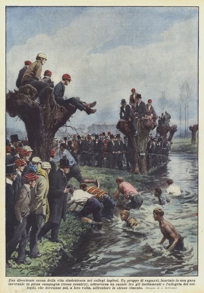 Een grappige scène uit het studentenleven in Engelse colleges door Achille Beltrame