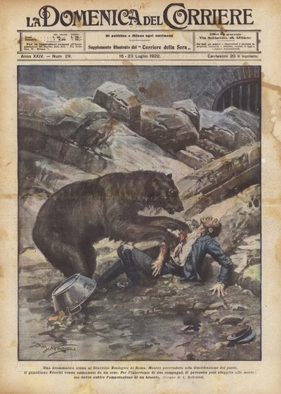 Een dramatische scène in de dierentuin van Rome door Achille Beltrame