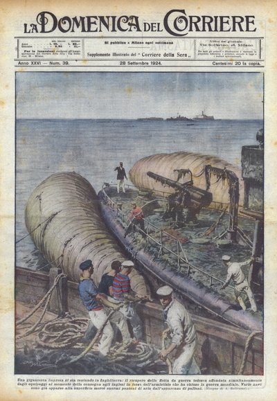 Een gigantische onderneming wordt geprobeerd in Engeland, het bergen van de Duitse oorlogsvloot... door Achille Beltrame