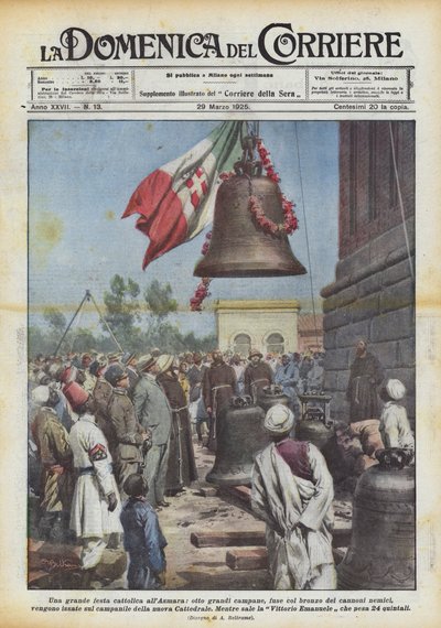 Een groot katholiek feest in Asmara, acht grote klokken gegoten met het brons van vijandelijke kanonnen door Achille Beltrame