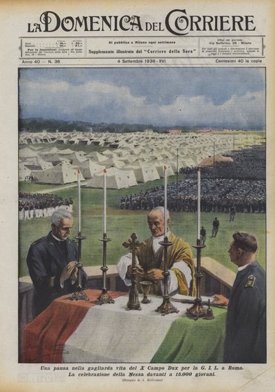 Een pauze in het levendige leven van het X Campo Dux voor de GIL in Rome door Achille Beltrame