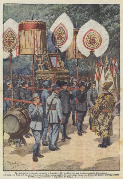 Een schilderachtige Annamitische ceremonie in Nogent-sur-Marne (Frankrijk) voor de wijding van een tempel door Achille Beltrame