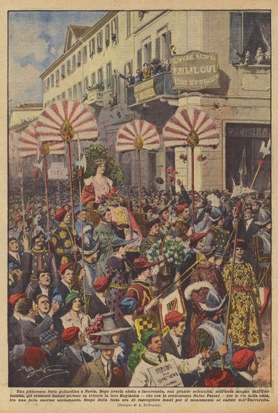 Een pittoresk feest in Pavia door Achille Beltrame