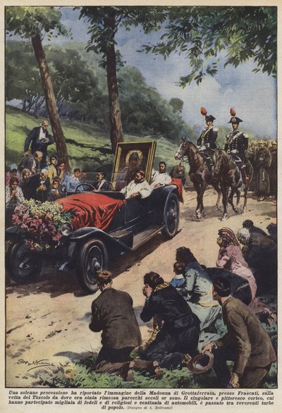 Een plechtige processie bracht het beeld van de Madonna van Grottaferrata, nabij Frascati, terug... door Achille Beltrame