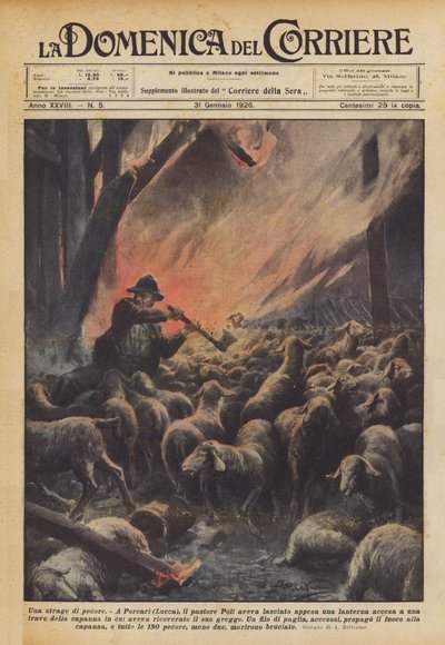 Een slachting van schapen door Achille Beltrame