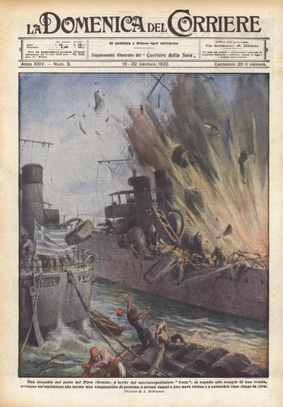 Een tragedie in de haven van Piraeus (Griekenland) door Achille Beltrame