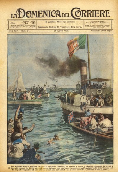 Een triomfantelijke Italiaanse sportoverwinning door Achille Beltrame