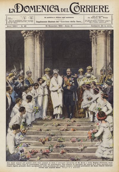 Een van de vriendelijkste momenten van de huwelijksfeesten van Sofia vond plaats bij het vertrek van koning Boris... door Achille Beltrame