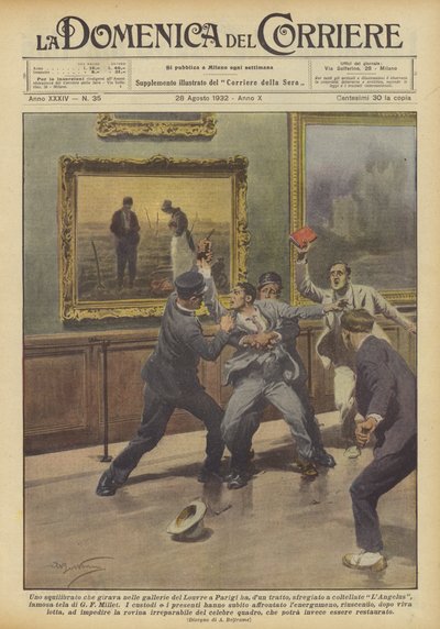 Een gestoorde man die door de gangen van het Louvre in Parijs liep, heeft plotseling door Achille Beltrame