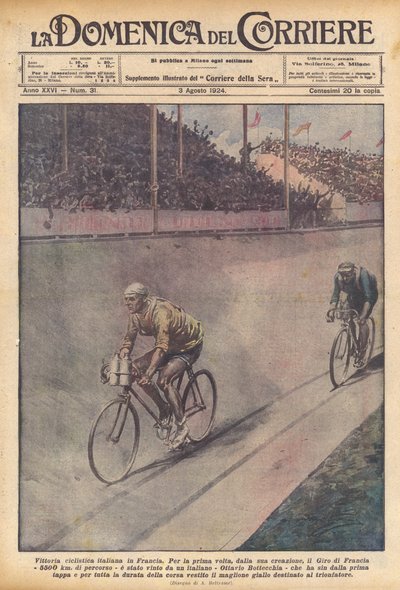 Italiaanse wieleroverwinning in Frankrijk door Achille Beltrame