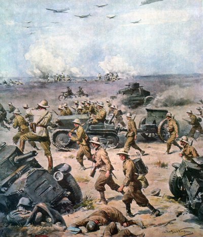 WOII-1940 Noord-Afrikaanse Campagne-De Italiaanse invasie van Egypte, La Domenica del Corriere 22 september 1940 door Achille Beltrame