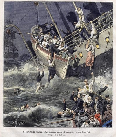 Schipbreuk van de Larchmont boot bij New York in februari 1907 door Achille Beltrame