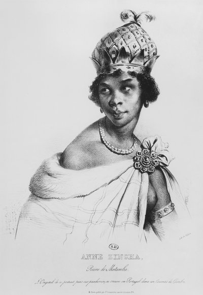 Ann Zingha, Koningin van Matamba, gedrukt door Fancois le Villain, ca. 1830 door Achille Devéria