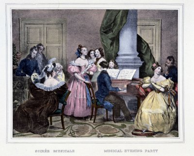 Muzikale avond rond de pianoforte - in "Les heures de la Parisienne" door Achille Devéria door Achille Devéria