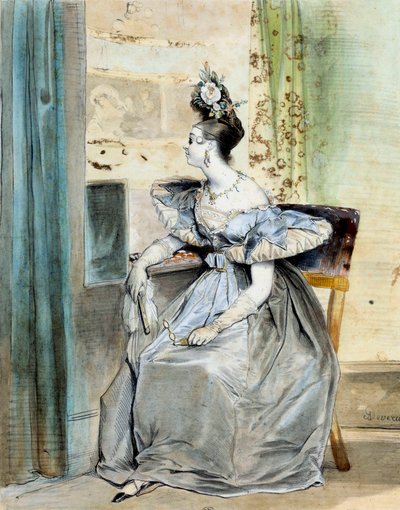 Portret van Marie Nodier in een theaterloge om 10 uur door Achille Devéria