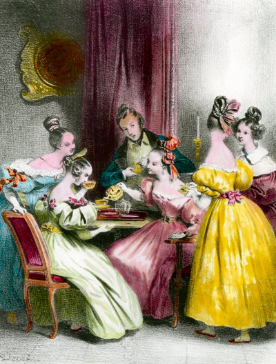 Een middag in de Salon de thé tijdens de Restauratie door Achille Devéria