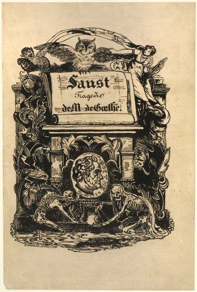 Portretmedaillon van Goethe, titelpagina uit Faust door Achille Devéria