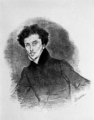 Portret van de Franse schrijver Alexandre Dumas vader (1802 - 1870) circa 1832. Lithografie van Deveria. door Achille Devéria