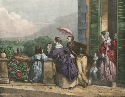 Retour de la Chasse, terugkeer van de sportmannen door Achille Devéria