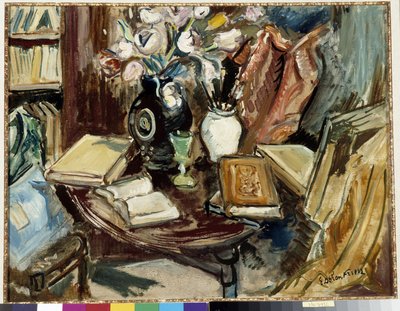 De bibliotheekhoek in het atelier door Achille Emile Othon Friesz