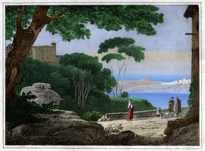 Meer van Albano (gravure, ca. 1820) door Achille Etna Michallon
