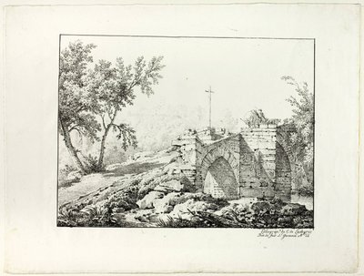 Landschap met brug door Achille Etna Michallon