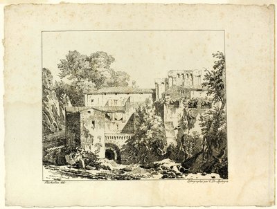Landschap met Ruïnes en Viaduct door Achille Etna Michallon