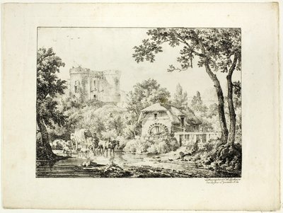 Landschap met een Molen en Kasteel door Achille Etna Michallon