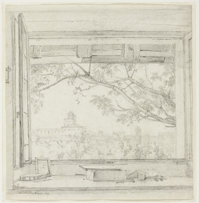 Uitzicht op de Villa Medici en Sta Trinità dei Monti vanuit Ingres